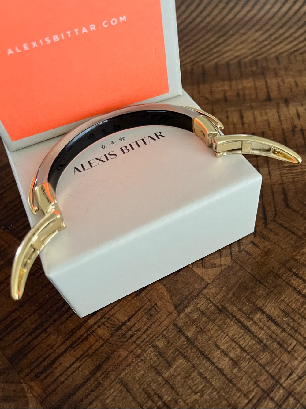 Alexis Bittar Orbital Lucite Dark Grey Black & Golden Bangle Bracelet - Picture 10 of 17